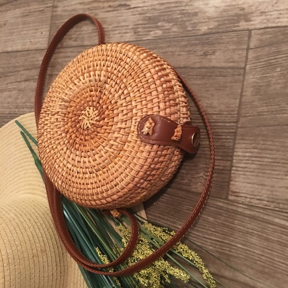 2X HP🌴ROUND CIRCLE WOVEN STRAW CROSSBODY HANDBAG - Picture 6 of 6